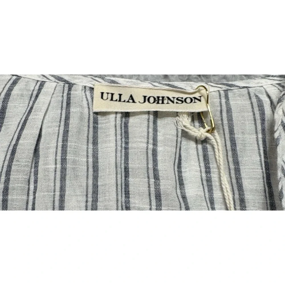 NEW Ulla Johnson Womens 8 Kalila Blouse Striped Cotton Ruffle Peplum Puff Sleeve